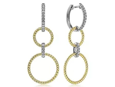 Twisted Rope Diamond Open Circle Huggie Drop Earrings in White and Yellow Gold, 0.35 cttw Discount