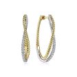 Twisted 35mm Diamond Hoop Earrings in Yellow and White Gold, 0.62 cttw For Discount