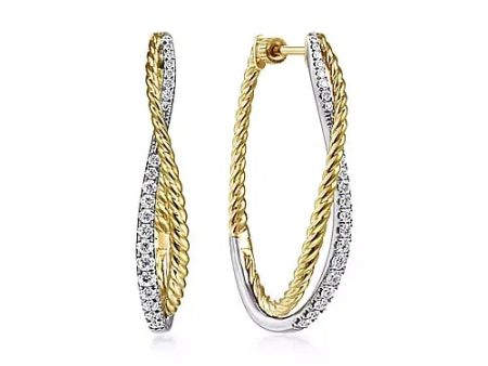 Twisted 35mm Diamond Hoop Earrings in Yellow and White Gold, 0.62 cttw For Discount