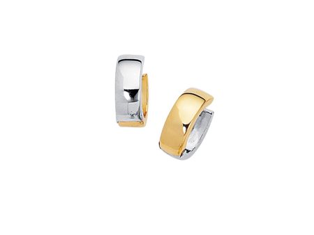 Two Tone Huggie Hoop Earrings in 14k Yellow and White Gold Online Hot Sale