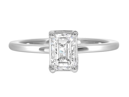 Art Deco Inspired Lab-Created Emerald Cut Diamond Engagement Ring in White Gold, 1.10 cttw For Cheap