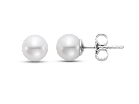 Freshwater Pearl Studs, 7-7.5mm in 14k White Gold Hot on Sale