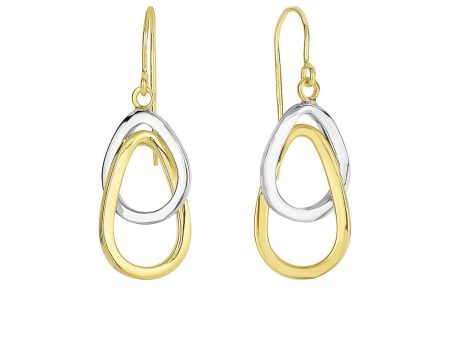 Two Tone Interlocking Oval Drop Earrings in 14k Yellow and White Gold For Sale