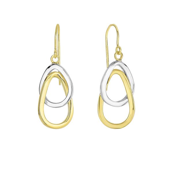 Two Tone Interlocking Oval Drop Earrings in 14k Yellow and White Gold For Sale