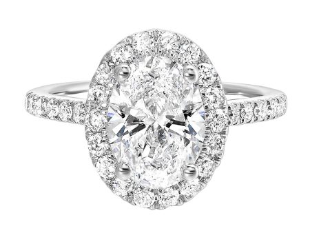 Oval Halo Lab-Created Diamond Pave Engagement Ring in White Gold, 2.0 cttw on Sale