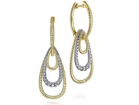 Graduating Teardrop Diamond Huggie Earrings in Yellow and White Gold, 0.30 cttw on Sale