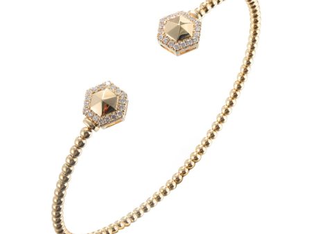 Modern Yellow Gold Diamond Beaded Bangle Bracelet with Hexagonal Studs, 0.25 cttw Cheap