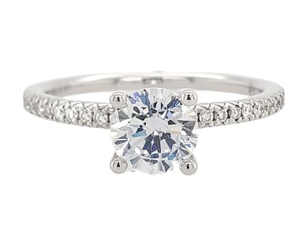 4-Prong White Gold Diamond Engagement Ring Setting with Diamond Pave Band, 0.21 cttw Cheap