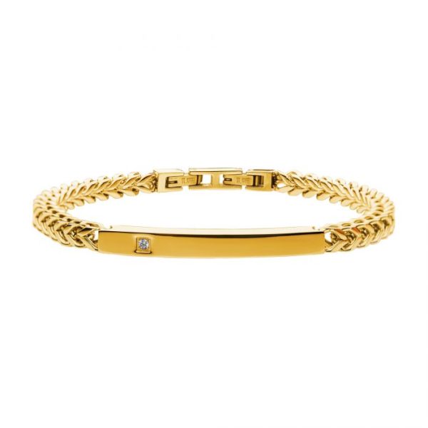 18K Gold Plated Diamond Franco Chain Miami Cuban ID Bracelet For Sale