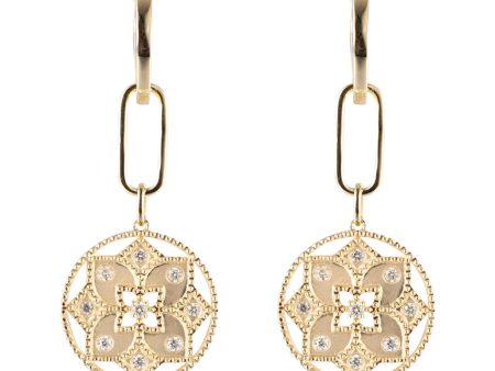 Flower Medallion Dangle Earrings For Sale