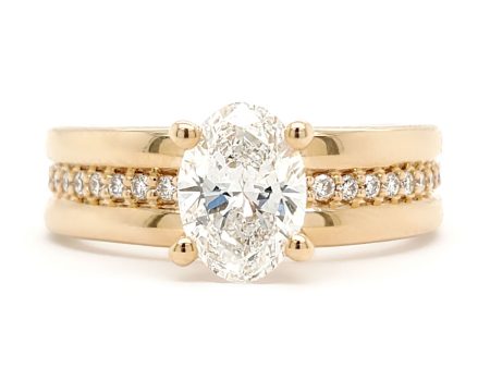 Lab-Created Oval Cut Diamond Thick Band Pave Engagement Ring in Yellow Gold, 1.16 cttw Online Hot Sale