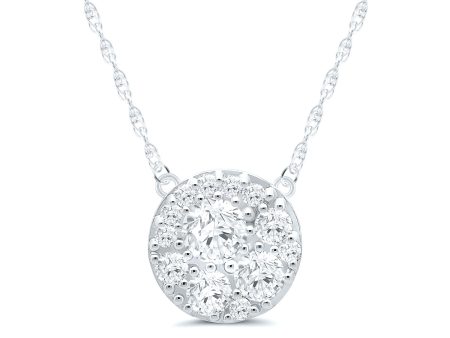 Round White Gold Diamond Cluster Pendant Necklace, 0.25 cttw Online now