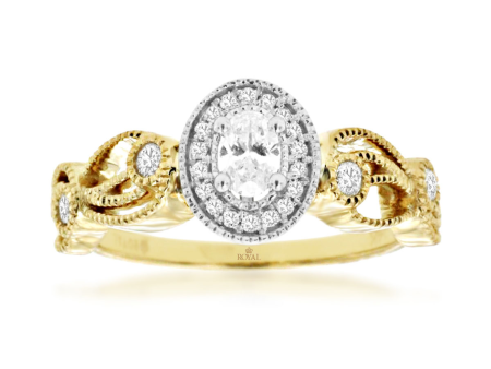 Open Swirl Oval Diamond Halo Engagement Ring in 14k Yellow and White Gold, 0.40cttw Supply