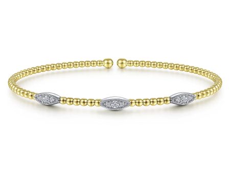 Bujukan Yellow and White Gold Diamond Marquise Station Cuff Bracelet, 0.16 cttw For Sale