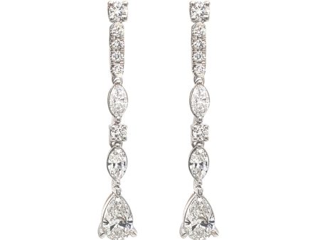 Geometric Lab-Created Diamond Round Marquise Shaped Dangle Drop Line Earrings in White Gold, 1.50 cttw Online Hot Sale