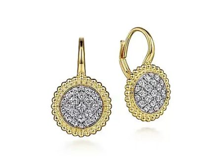 Bujukan Circular Diamond Pave Cluster Drop Earrings in Yellow and White Gold, 0.50 cttw Fashion