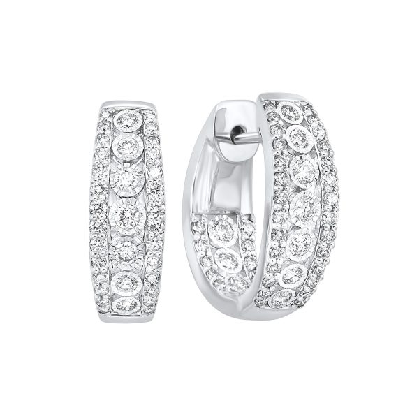 Triple Row Inside Out Diamond Huggie Hoop Earrings Online Hot Sale