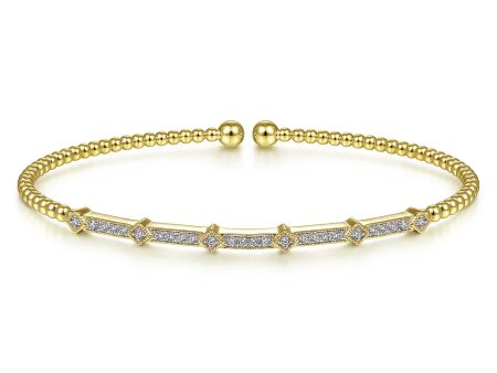 Bujukan Yellow Gold Diamond Open Cuff Bangle Bracelet, 0.20 cttw Online now