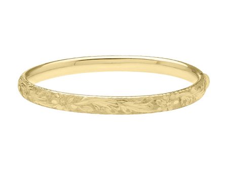 Flower Engraved 14k Gold Bangle Bracelet Online Sale