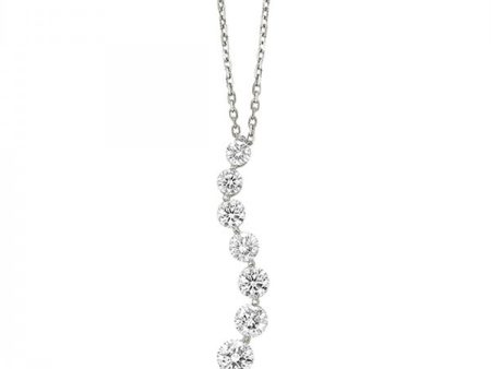 Curved White Gold Round Diamond Journey Pendant Necklace, 1.0 cttw on Sale