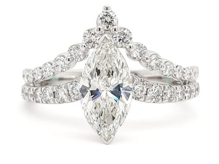 Marquise Cut Lab-Created Diamond Tiara Pave Engagement Ring in White Gold, 1.64 cttw on Sale