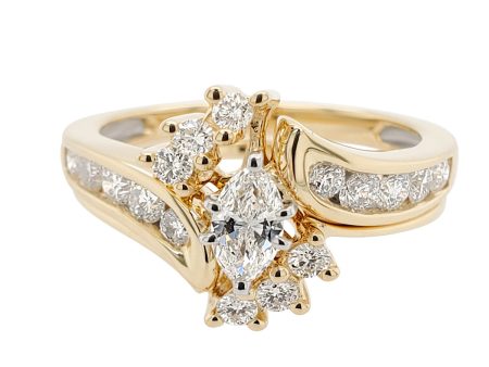 Marquise Shaped Engagement Ring Set in Yellow Gold- 1.00 ctw. Discount