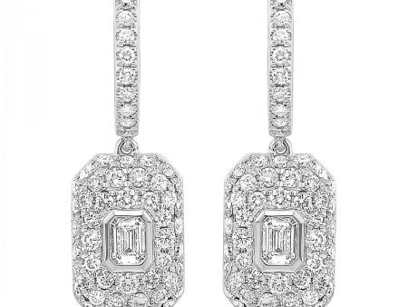 Diamond Cluster Dangle Earrings with Bezel-Set Emerald Cut Diamonds, 1.5 cttw Online Sale