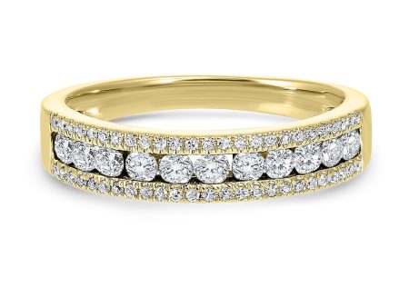 Triple Row Diamond Band in Yellow Gold- 1.00 twt. Online now