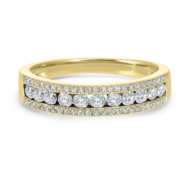 Triple Row Diamond Band in Yellow Gold- 1.00 twt. Online now