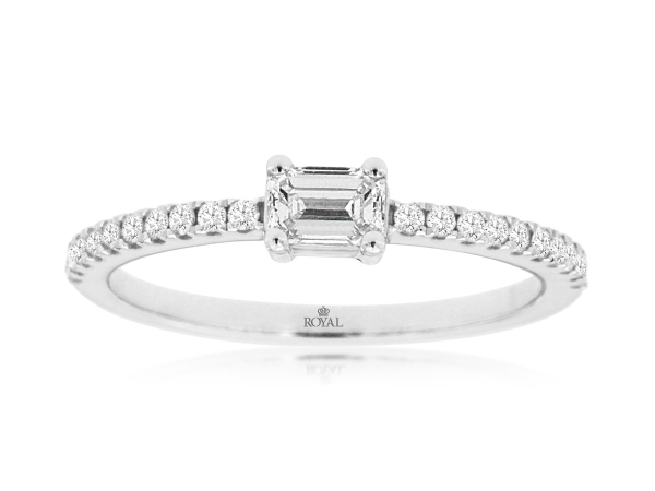 Emerald Cut Diamond Pave Engagement Ring in 14k White Gold, 0.42cttw Online