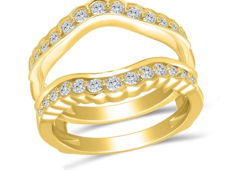 Yellow Gold Scalloped Edge Diamond Engagement Ring Guard with 26 Diamonds, 0.63 cttw Discount