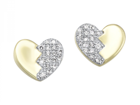 Heart Shaped Diamond Pave Stud Earrings in Yellow Gold Sale