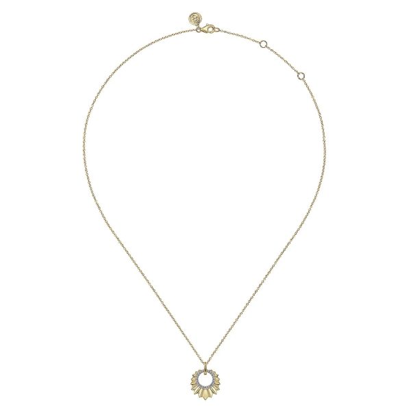 Leaf Shaped Diamond Circle Pendant Necklace in Yellow Gold, 0.11 cttw on Sale