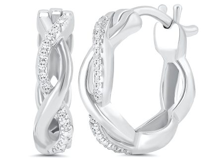 Infinity Diamond Huggie Twist Earrings in White Gold, 0.05 cttw Cheap