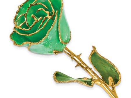 Birthstone Emerald Green Colored Rose for May with Gold Trim Discount