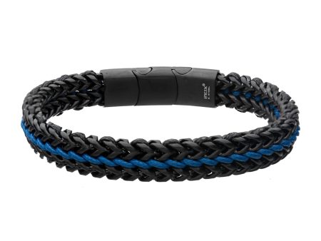 Inox Blue Cord Bracelet with Black Plated Links Supply