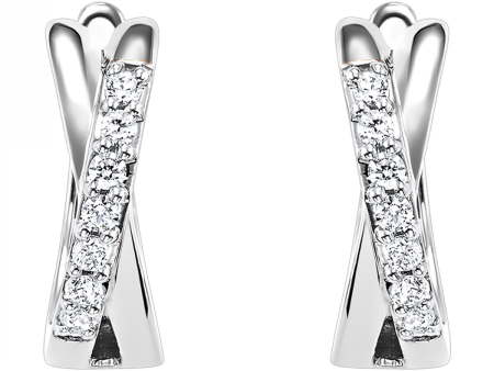 Diamond X-Shaped Cross Huggie Hoop Earrings in White Gold For Sale