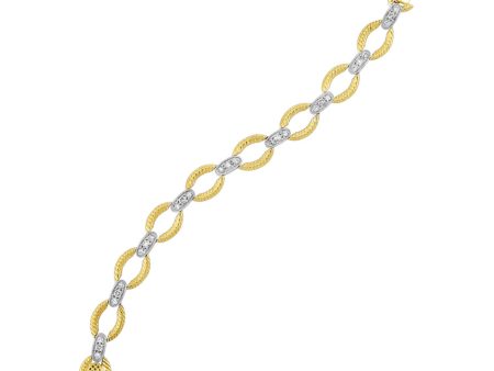 Textured Yellow and White Gold Diamond Link Bracelet, 2.0 cttw Online Hot Sale