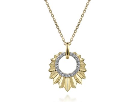 Leaf Shaped Diamond Circle Pendant Necklace in Yellow Gold, 0.11 cttw on Sale