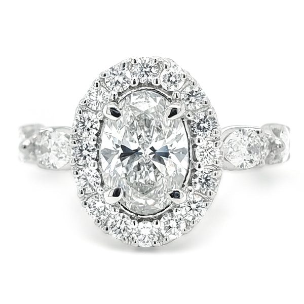 Oval Shaped Lab-Created Diamond Halo Engagement Ring in White Gold, 2.66 cttw Online