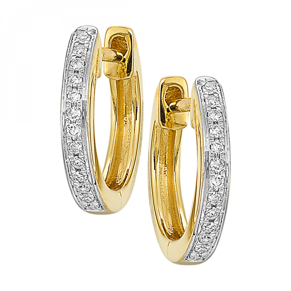 Channel Set Diamond Pave Huggie Hoop Earrings in 14k Yellow Gold, 0.05 ctw For Discount