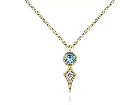 Blue Topaz and Diamond Bezel Set Spiked Kite Pendant Necklace in Yellow Gold Cheap