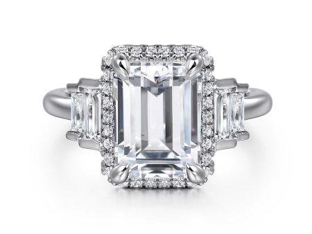 Anita Emerald Cut Halo 5-Stone Diamond Engagement Ring Setting For Sale