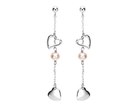 Heart Line Pink Pearl Dangle Earrings Discount