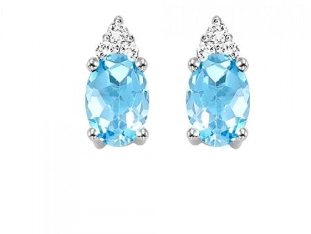 Blue Topaz Stud Earrings with Diamonds on Sale