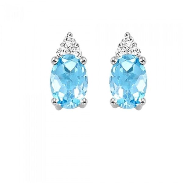 Blue Topaz Stud Earrings with Diamonds on Sale