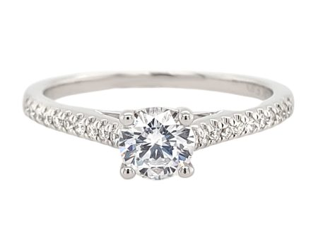 Classic Cathedral Style Diamond Engagement Ring Setting with Pave Band in White Gold, 0.14 cttw Sale