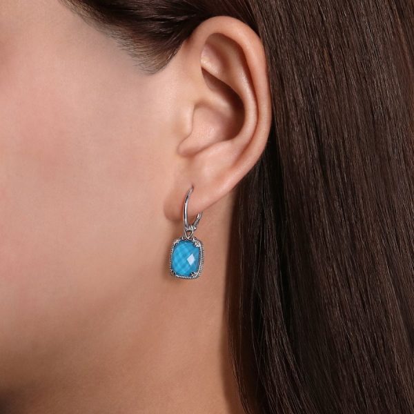 Turquoise Earrings with Rock Crystal Overlay on Sale