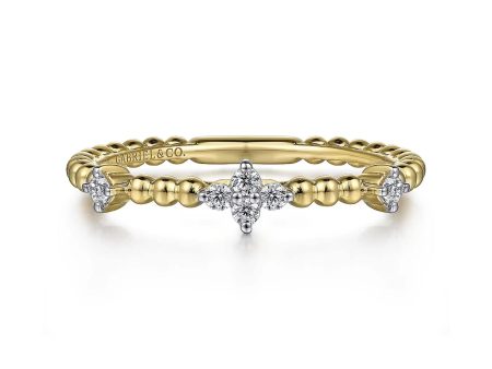 Bujukan Yellow Gold Beaded Diamond Cluster Station Ring, 0.10 cttw Online Hot Sale