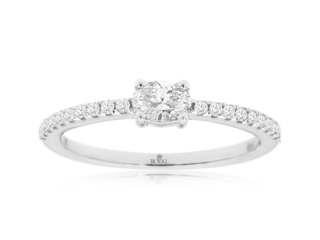 Oval Diamond Pave Engagement Ring in 14k White Gold, 0.42cttw For Cheap